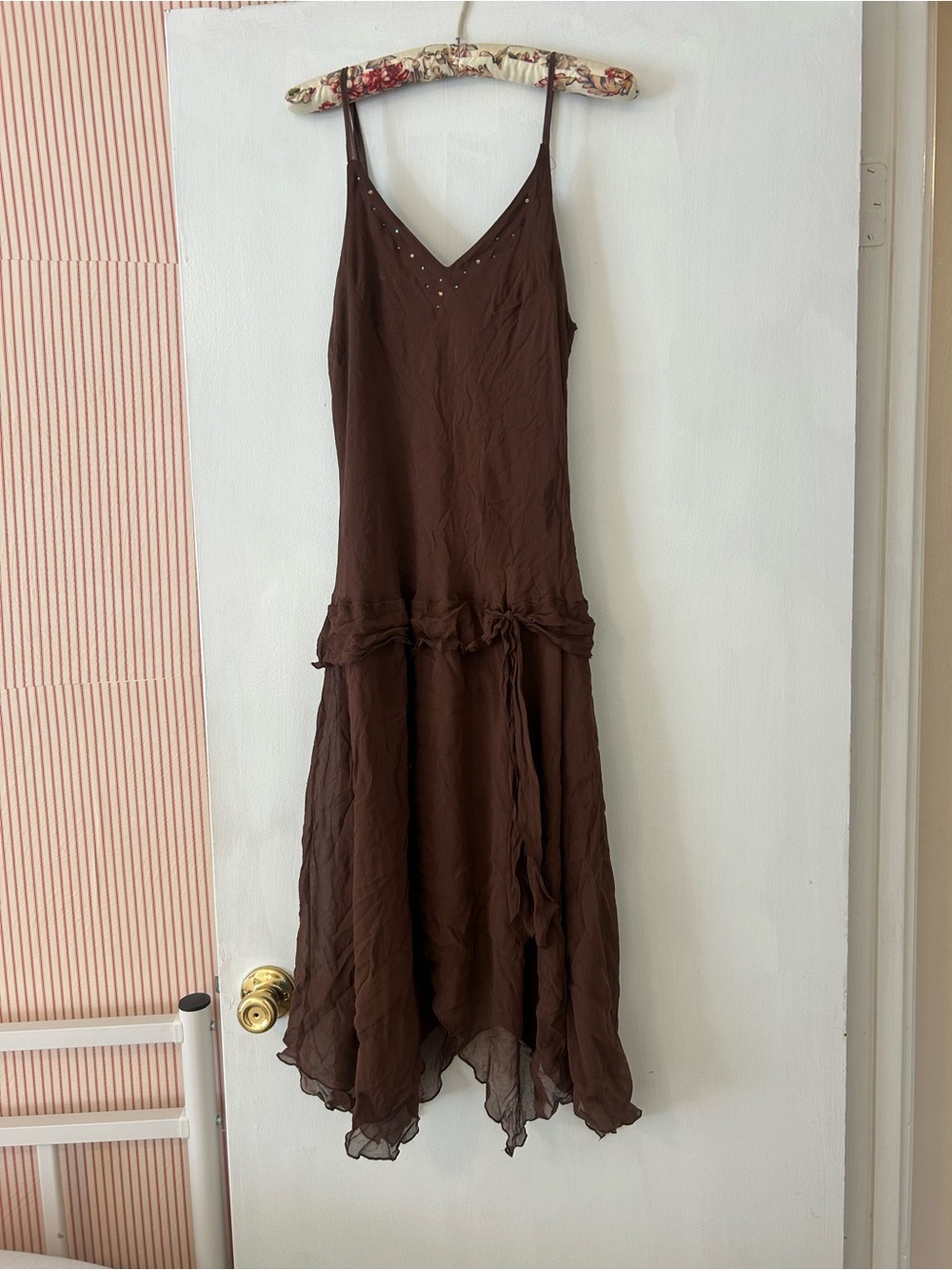 Brown fairycore whimsigoth silk dress fall